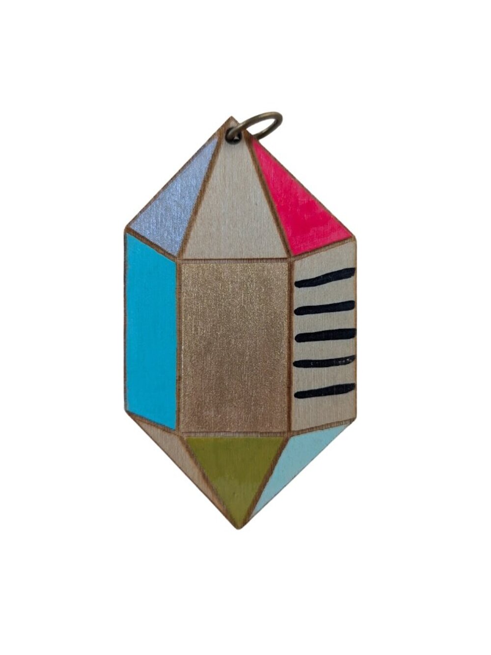 Hand Painted Vibrant Geometric Gemstone Wood Pendant
